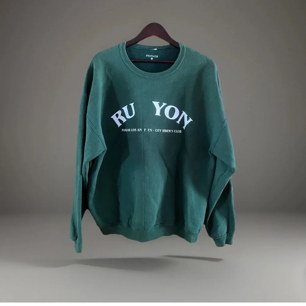 Parlor RU YON Sweatshirt XL Green Runyon Canyon LA Hiker Club Crewneck
